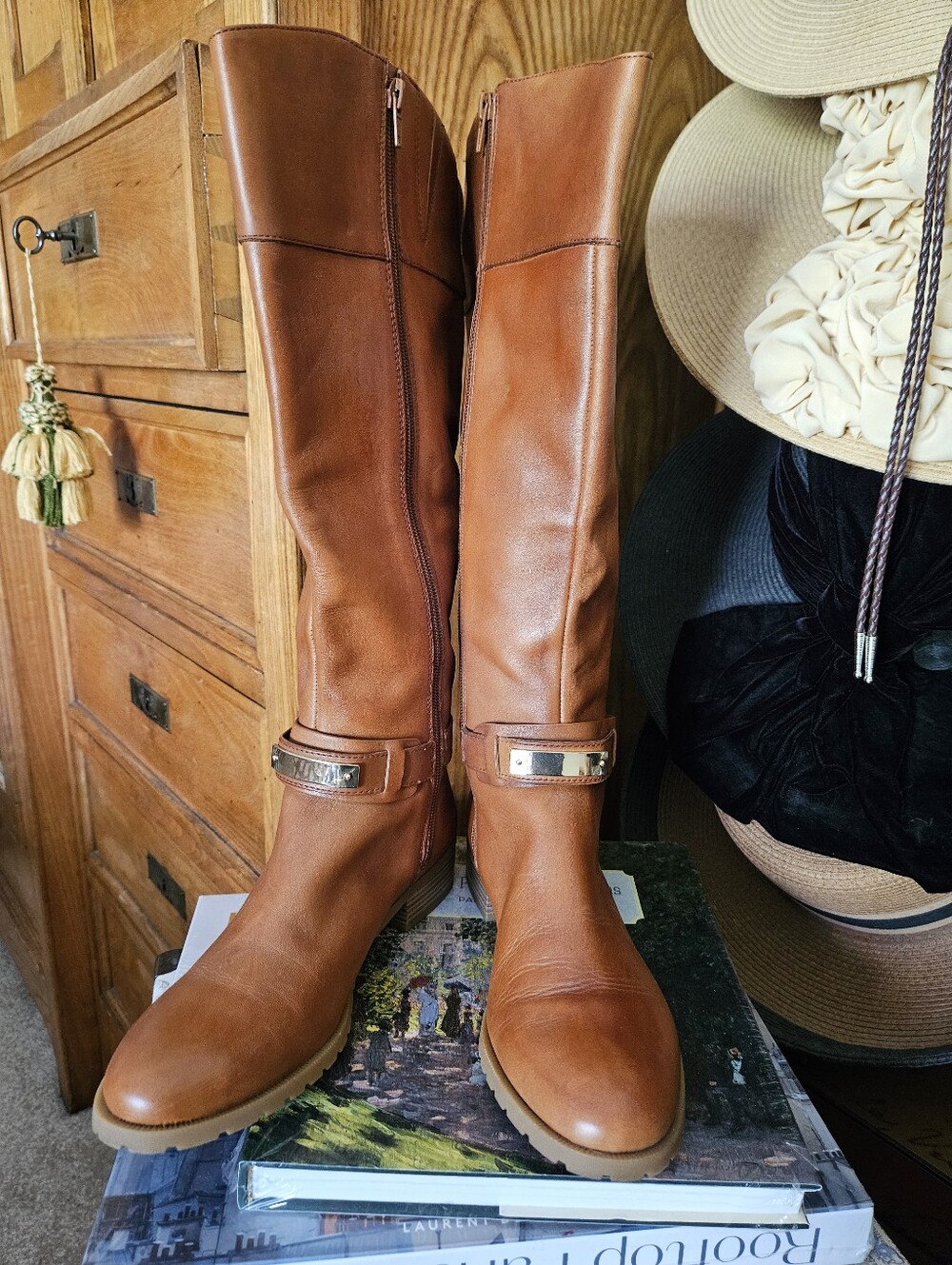 INC Leather Wide Calf Boots NWOT Never Worn Size 8 Cognac